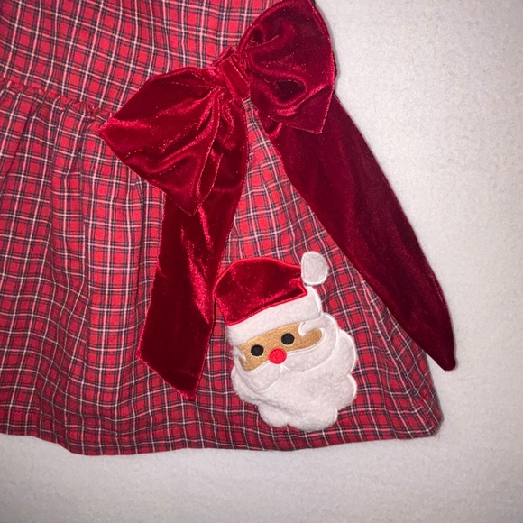 Lil Cactus Plaid Christmas Dress Santa applique velvet bow size 12-24 months - Picture 2 of 4